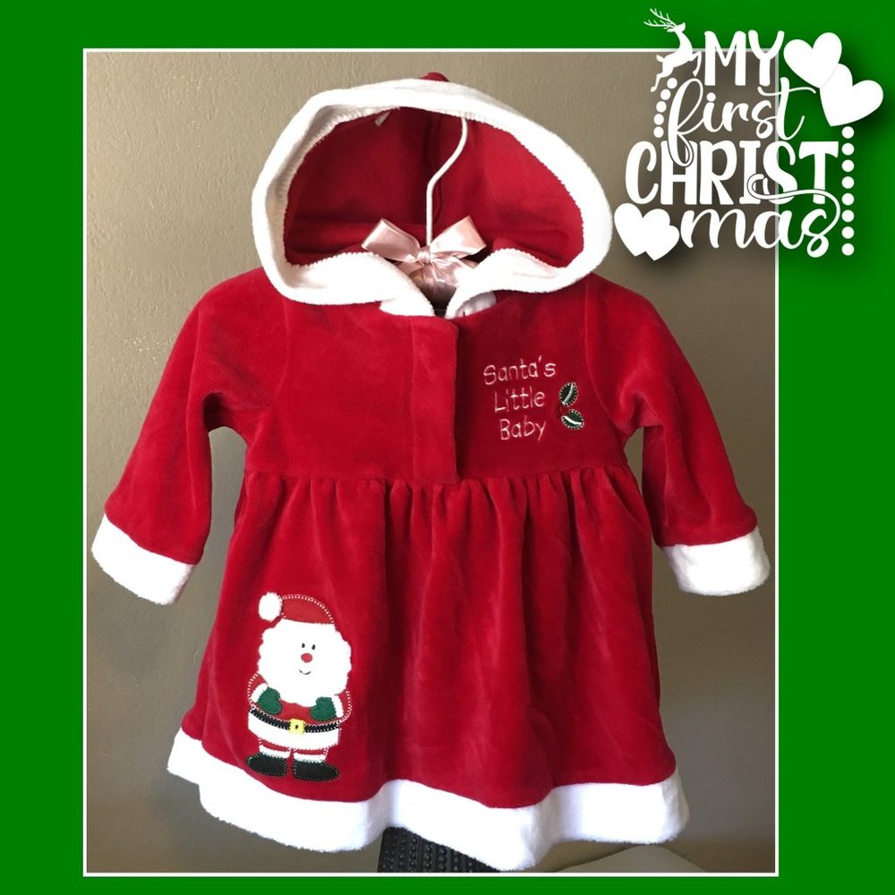 MINIWEAR Vintage Style "Santa's Little Baby" Hooded Dress  🎅  3/6 MONTHS